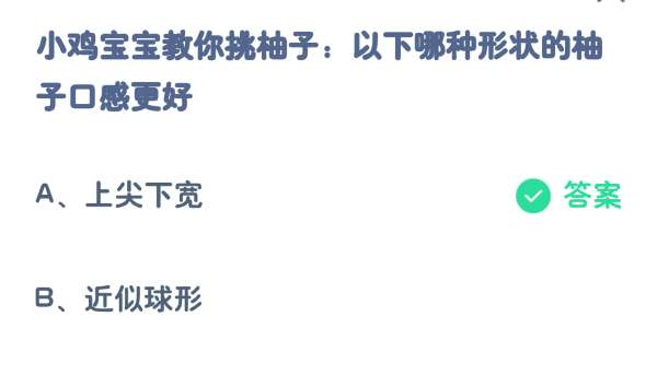 支付宝蚂蚁庄园2023年11月9日答案更新-小鸡宝宝教你挑柚子以下哪种形状的柚子口感更好？11月9日答案分享