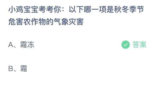 支付宝蚂蚁庄园2023年11月7日答案更新-小鸡宝宝考考你以下哪一项是秋冬季节危害农作物的气象灾害？11月7日答案分享